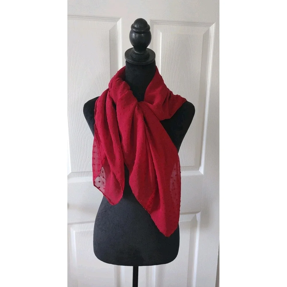 40x 40 Square Scarf Dotted Polyester Sheer Chiffon in Red